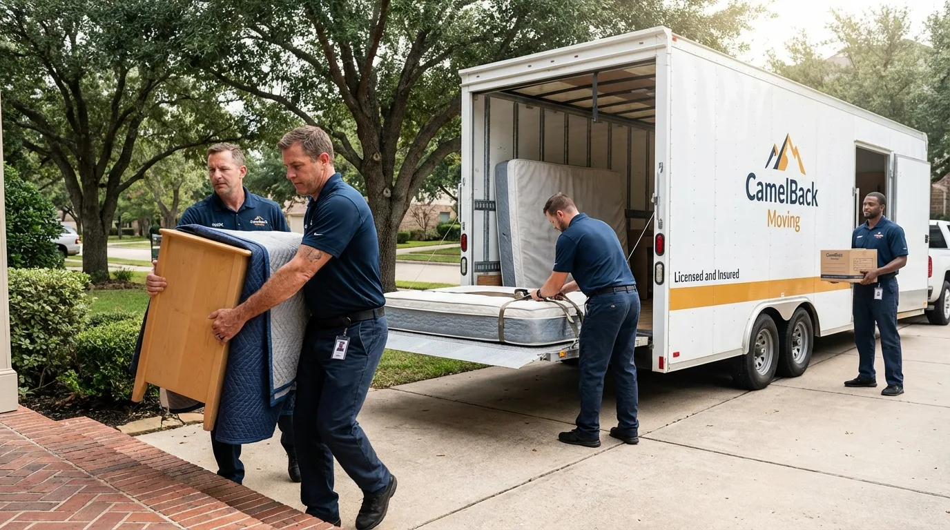 Crew loading residential truck for cross-state move from Ahwahnee, CA