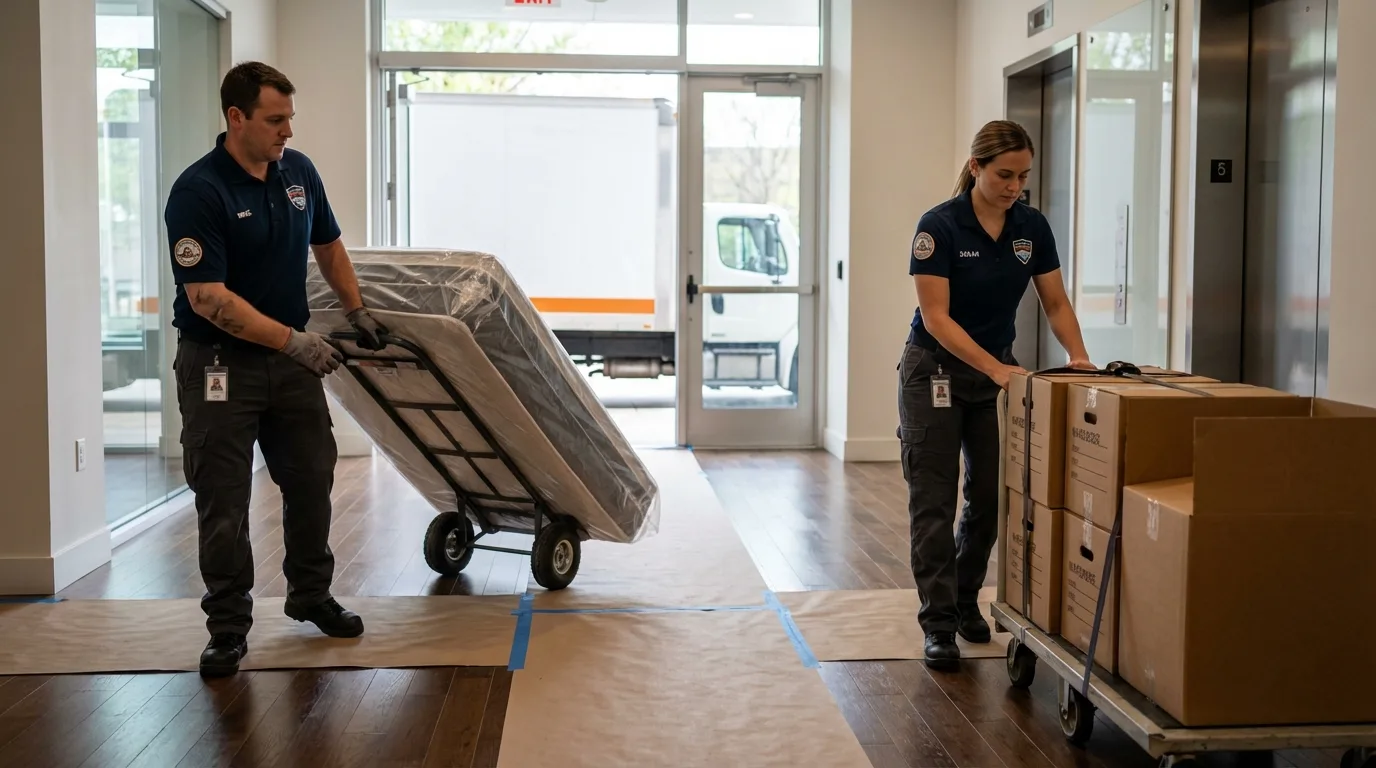 Professional apartment movers loading elevator in Ahwahnee, CA