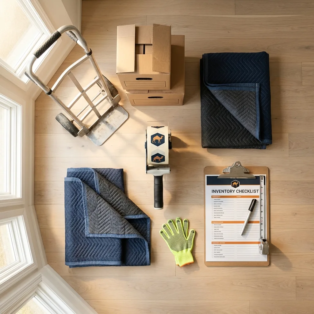 Professional moving supplies and packing materials layout for Ahwahnee residential relocations